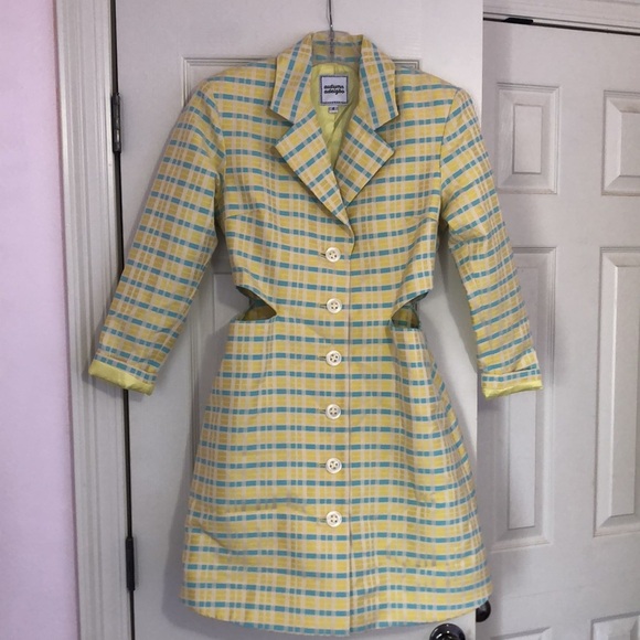 Autumn Adeigbo Bizzy Blazer Dress Blue Yellow Lined Size 4 - Picture 2 of 7